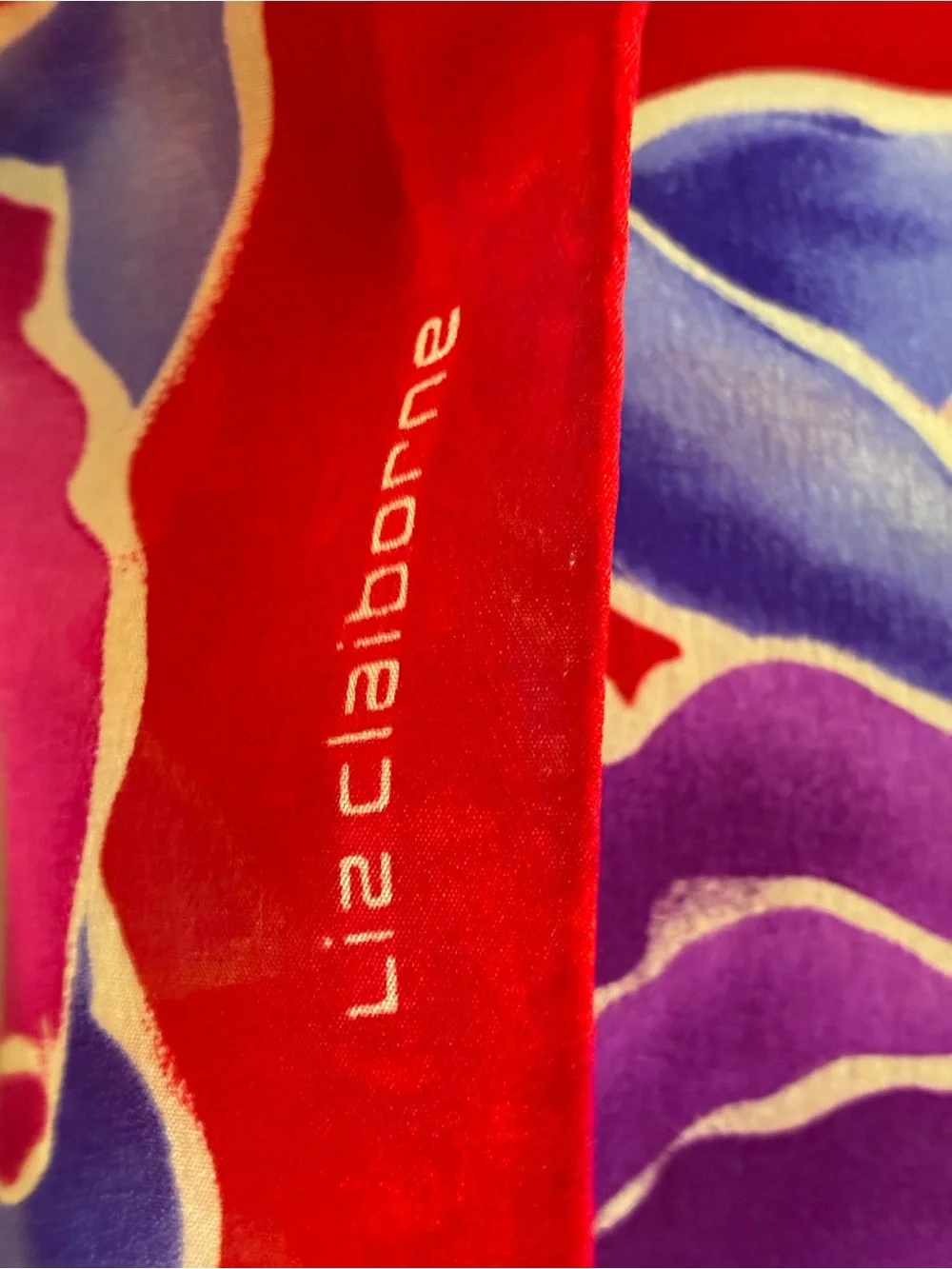 Liz Claiborne Red Floral Print Scarf with Pink & Purple Accents